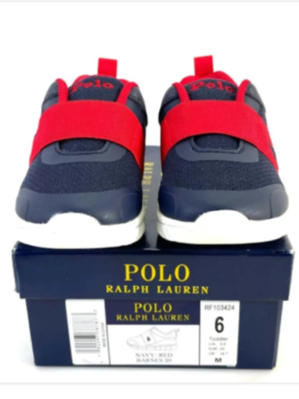 Polo Ralph Lauren Barnes III Toddler 6 Navy Red Slip On Sneakers Shoes NIB